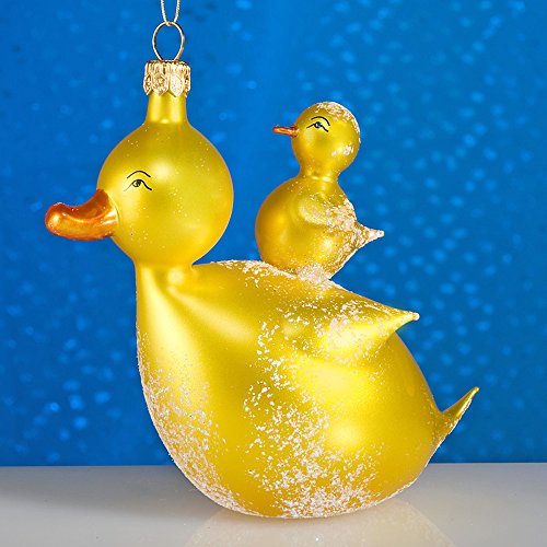 De Carlini Duck with Baby Italian Mouthblown Christmas Ornament