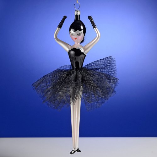 De Carlini Black Swan Ballerina Italian Glass Christmas Ornament