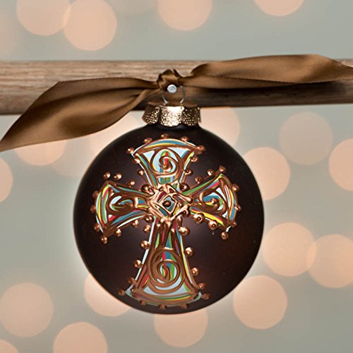Brown Bold Cross Glass Ball Ornament