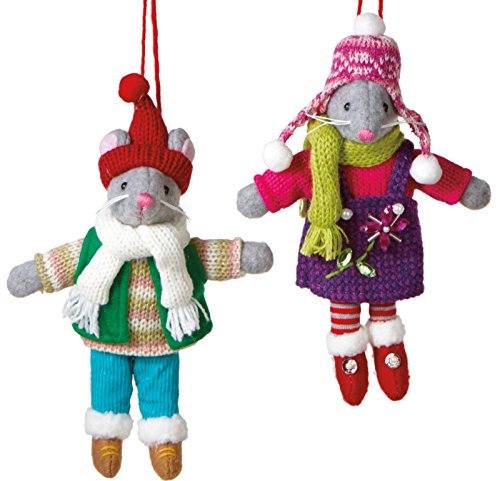 Mr and Mrs Gray Mouse Swiss Alps Winter Holiday Ornaments Set of 2 Midwest CBK