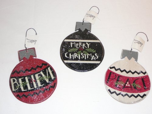 Wooden Bulb Ornaments – Set of 3 – Peace, Believe, Merry Christmas