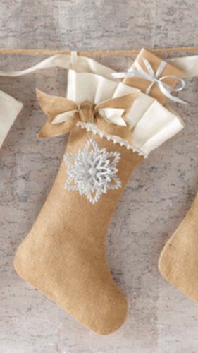 Mud Pie Glitter Ornament and Stocking Set, Burlap Cotton and Linen