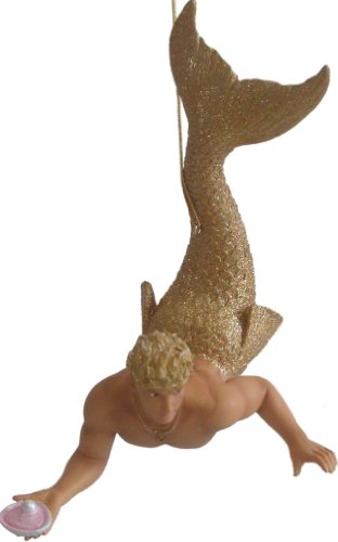 December Diamonds Gorgeous Blond Pearl Diver Merman Ornament…. Looks like a Mythological Greek God!!!