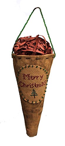 Primitives by Kathy, Jenn Steffa Vintage Fabric Cone with Candy Cane Cross-Stitched Label