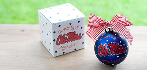 Coton Colors OLE Miss, University of Mississippi (UM) Ornament. Any Fan Will Love This Ole Miss Logo Ornament. You’ll Be Proud to Showcase Your School Pride During the Holiday Season with This Spirited Ornament Featuring the Ole Miss Logo and School Colors! Each Ornament Is Perfectly Packaged with a Matching Gift Box and Coordinating Tied Ribbon for Easy Gift Giving and Safe Storage.