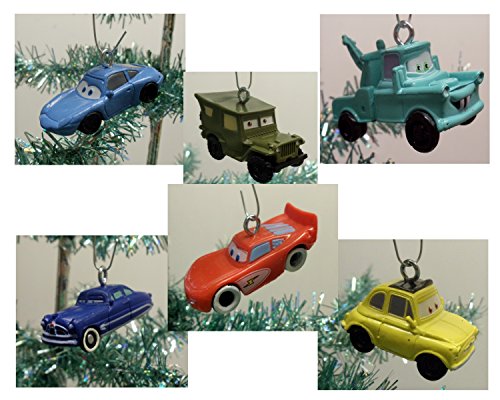 CARS MINI TREE ORNAMENT SET – 12 Piece Holiday Christmas Tree Ornament Set Featuring Fillmore, Sarge, Lightning McQueen, Chick Hick, Sheriff, Doc Hudson, Mater, Sally, flo, Luigi Ornaments – Shatterproof Plastic Ornaments Range from 1.5″ to 2.5″ Long Perfect for Small Kids Tree or Office Desk Tree