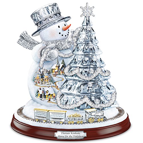 Thomas Kinkade Home For The Holidays Snowman Tree Sculpture With Lights, Music And Motion by The Bradford Exchange