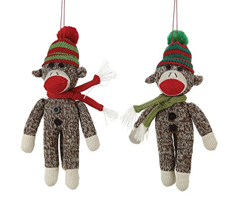 Fabric Sock Monkey Christmas Tree Ornament – 9″ Single Ornament