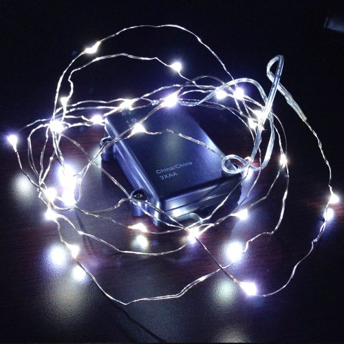 10ft (3m) 30 LEDs Fairy LED Wire String Lights – Starry Starry Lights w/ Timer Battery Box for Festival, Holiday, Christmas, Wedding and Party – Pure White – Battery Powered, Waterproof THL-02