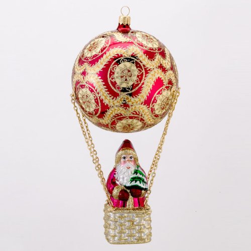 David Strand Glass High Rise Barbarossa Santa in Balloon Christmas Ornament