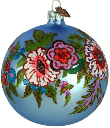 Eric Cortina Vintage Floral Ball Christmas Ornament-Blue