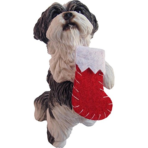 Sandicast Silver and White Shih Tzu with Stocking Christmas Ornament