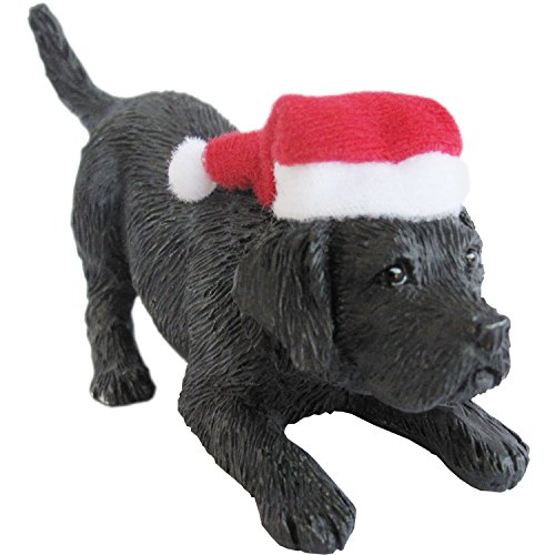 Sandicast Black Labrador Retriever with Santa Hat Christmas Ornament