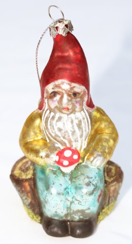 Hand-Painted and Embellished Sitting Forest Gnome Ornament with Antique Finish