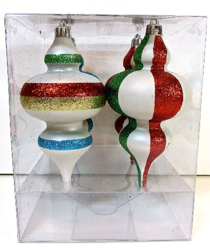 Martha Stewart Shatterproof Christmas Ornament Set,4 Pieces,long Bulbs,colorful Glitter Stripes