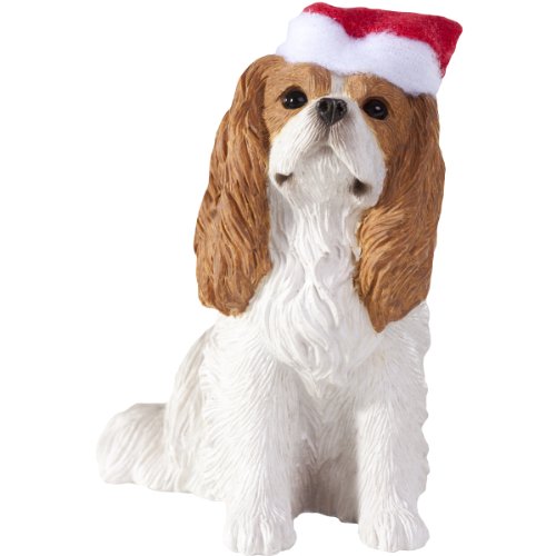 Sandicast Blenheim Cavalier King Charles Spaniel with Santa Hat Christmas Ornament