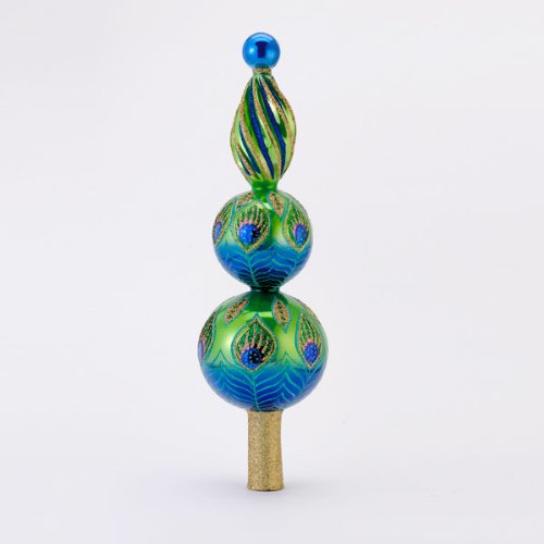 David Strand Designs Shiny Glass Peacock Finial Christmas Tree Topper 15″