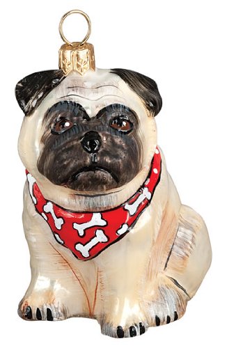 Pug Joy to the World Glass Dog Christmas Ornament