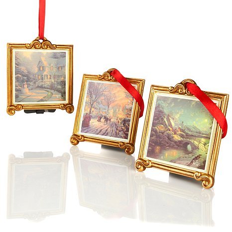 3 THOMAS KINKADE Christmas EASEL ARTWORK ORNAMENTS _ Hang or Tabletop