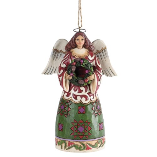 Jim Shore for Enesco Heartwood Creek Angel with Wreath Ornament, 4.75-Inch