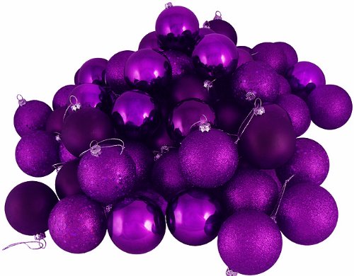 Vickerman 4-Finish Ornament Set, Includes 60 Per Box, 2.4-Inch, Purple