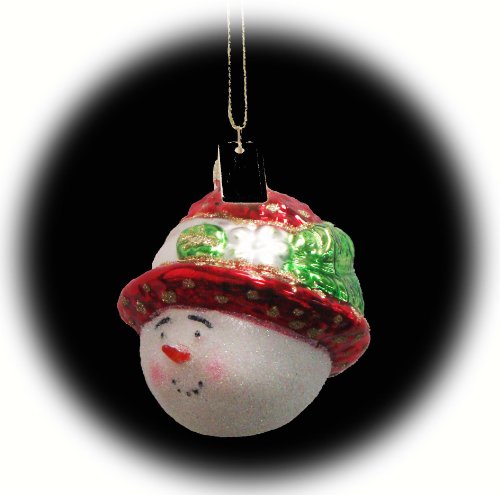 Margaret Cobane Glass Ornament – Strawhat Snowgirl Red