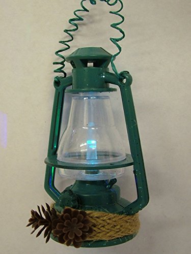 Blue LED Illuminated Lantern with Pine Cone Camping Equipment Christmas Ornament