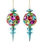 MarthaHoliday Merry and Bright Set of 2 Glass Icicle Christmas Ornaments