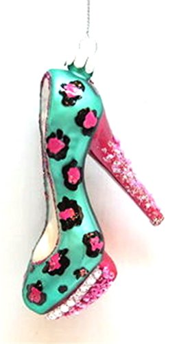 December Diamonds Blown Glass High Heel Leopard Shoe Christmas Ornament