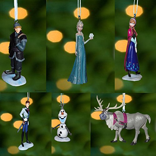Disney Frozen Christmas Tree Ornament Set Featuring Anna, Elsa, Hans, Kristoff, Sven the Reindeer, Olaf the Snowman – Shatterproof Plastic Ornaments Ranging from 3″ to 4″ Tall