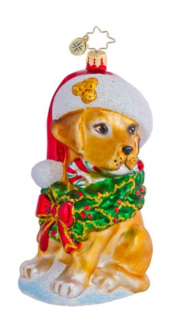 Christopher Radko Glass Golden Labrador Lucky Dog Christmas Ornament #1016456