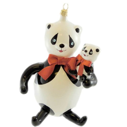 De Carlini Panda With Baby Christmas Bear – Blown Glass 6.00 IN