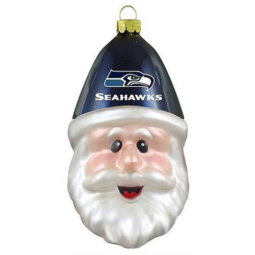 Seattle Seahawks Blown Glass Santa Cap Christmas Tree Ornament