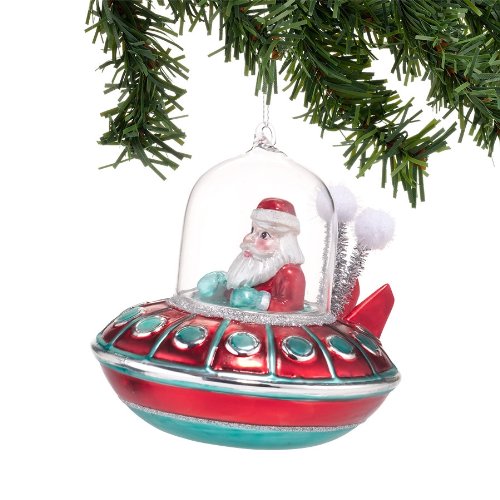 Department 56 Vintage Christmas Décor Line Santa in Flying Saucer Ornament, 4.49-Inch