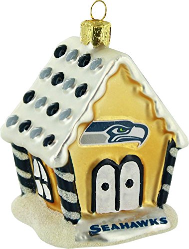 Seattle Seahawks NFL Football Glass Gingerbread House Holiday Christmas Ornament