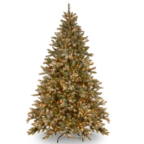 National Tree 7-1/2-Feet Snowy Concolor Fir Hinged Tree with Cones and 750 Ready-Lit Clear Lights