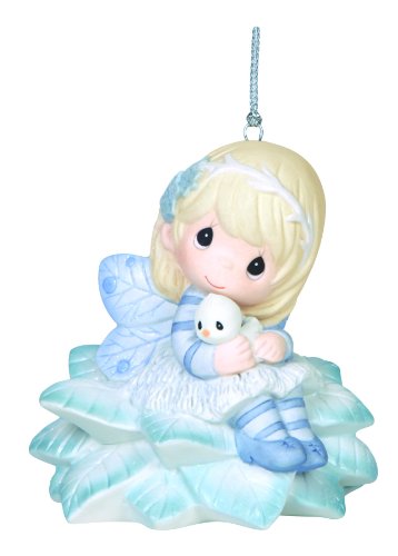 Precious Moments Company Fairy Sitting on Poinsettia Ornament