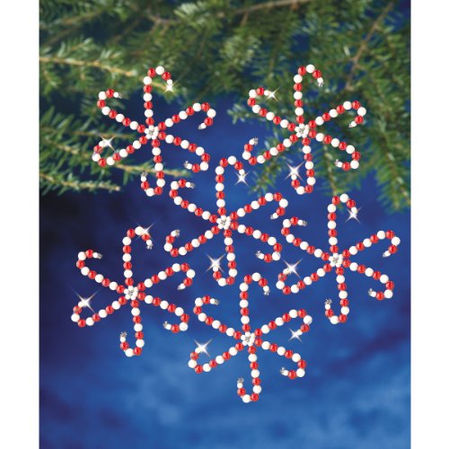 Beadery Holiday Beaded Ornament Kit, Candy Cane Snowflakes, 3.5-Inch, Makes 12