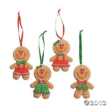 Set of 4 ADORABLE Big Head GINGERBREAD Man/Boy/Girl Cookie CHRISTMAS Tree ORNAMENTS/GLITTERY Resin 3.5″ Decorations/HOLIDAY DECOR/CANDY/Sweets