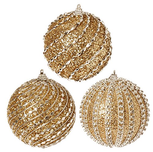 RAZ Imports – Gold Glittered Ball Ornaments 4″