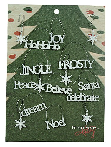 Primitives By Kathy Mini Christmas Words Glitter Ornaments Set of 16 #7160