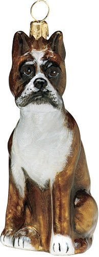 Joy to the World Collectibles European Blown Glass Pet Ornament, Boxer Sitting