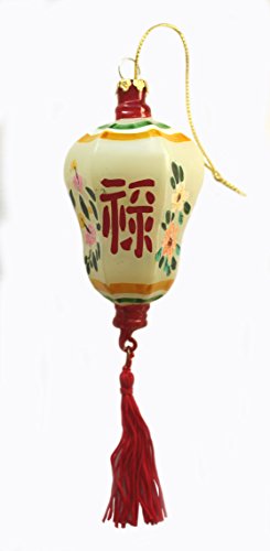 6-Sided Hand-Painted White Ginger Vase Chinese Lantern with Red Tassel