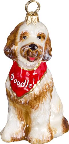 The Pet Set Blown European Glass Dog Ornament by Joy To The World Collectibles – Goldendoodle with Bandana