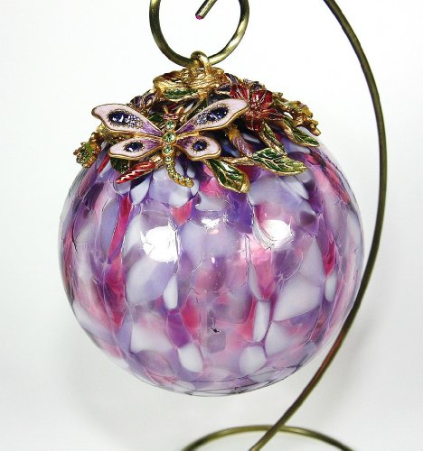 Jay Strongwater Christmas Ornament Ball Amethyst Large Original Box & Stand