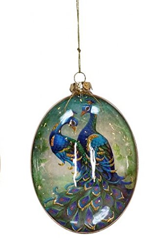 5″ Regal Peacock Purple, Blue and Green Father with Son Birds Glass Disc Christmas Ornament