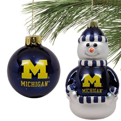 NCAA Michigan Wolverines Snowman & Ball Christmas Ornament Set