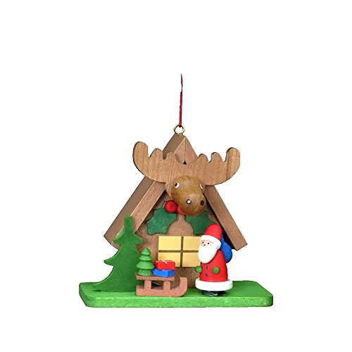10-0412 – Christian Ulbricht Ornament – Santa with “”Elk”” house – 2.5″”H x 2.75″”W x 1.5″”D