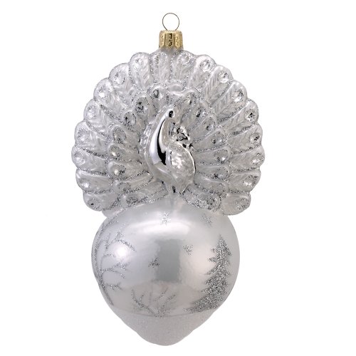 David Strand Kurt Adler Glass Proud Peacock Winter Landscape Ornament, 6.5-Inch