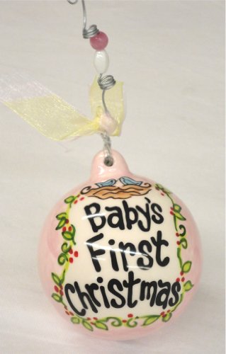 Baby’s First Christmas Pink Ornament – Christmas Ornament – Ornate Hanger with Ribbons and Beads